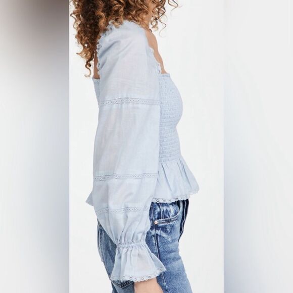 Reformation Roland Blue Crop Top Blouse Size S - Picture 5 of 12